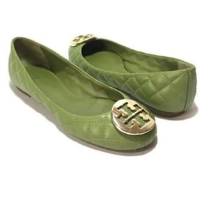 Tory Burch Quinn Quilted Ballet  flats in leaf green color